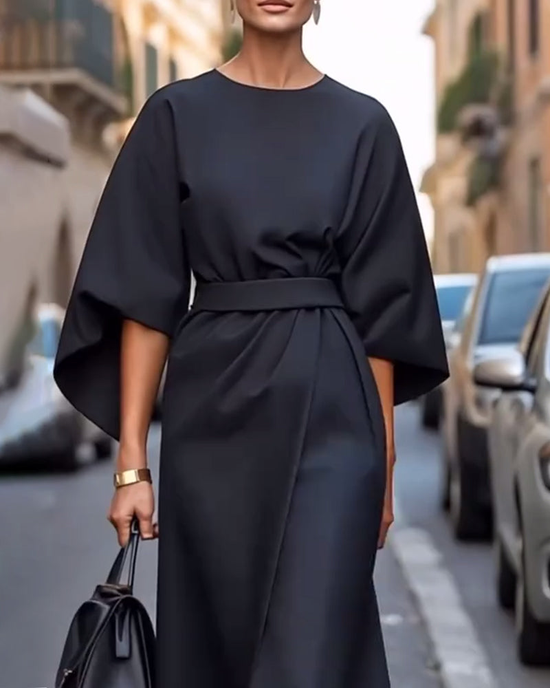 Fenna - Elegante midi jurk met ceintuur voor dames