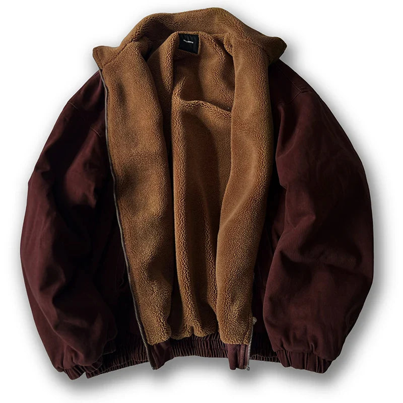 Giel - Warme vintage bombervest met teddykraag voor heren