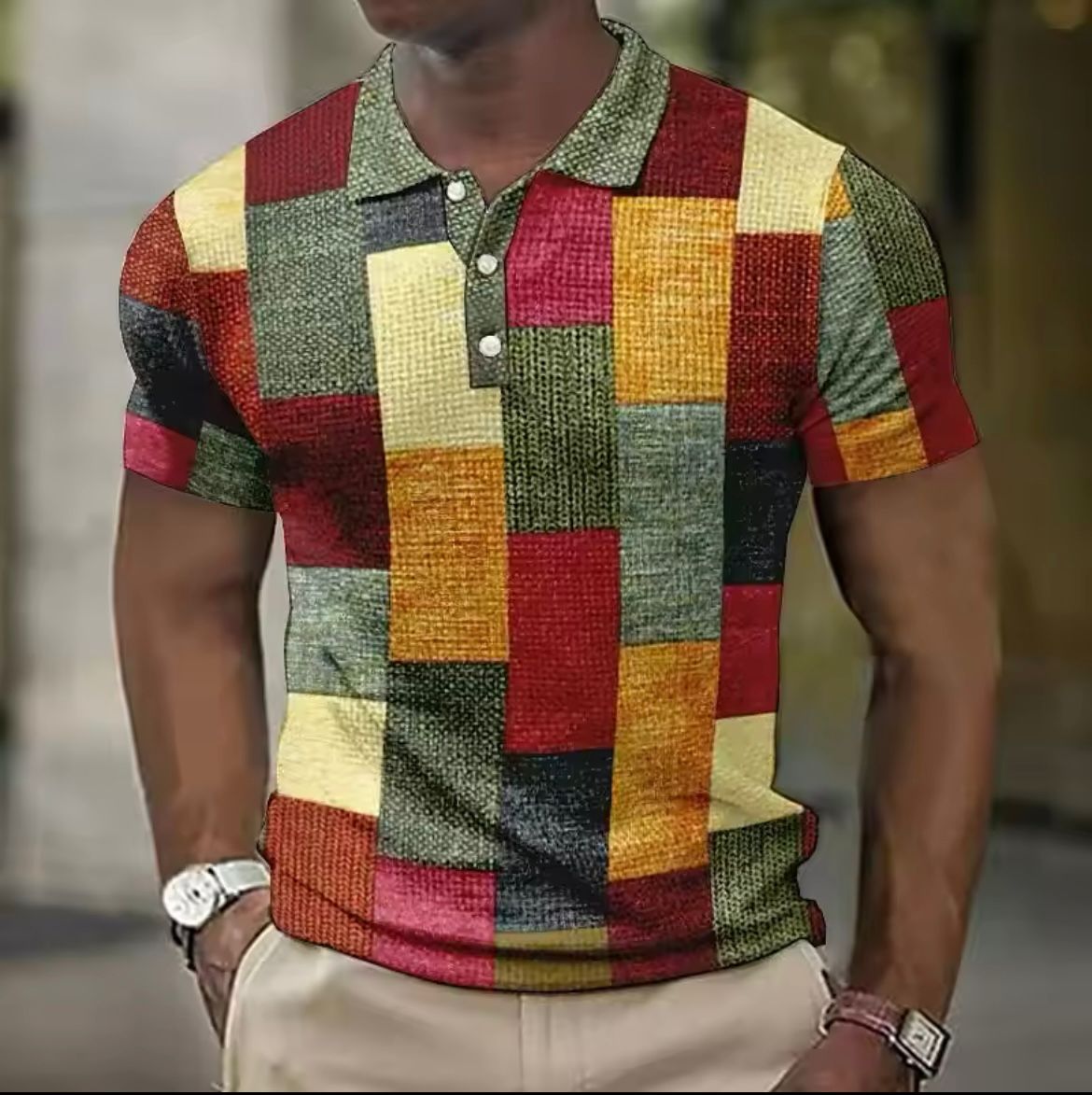 Giel - Casual polo shirt met patchwork print voor heren