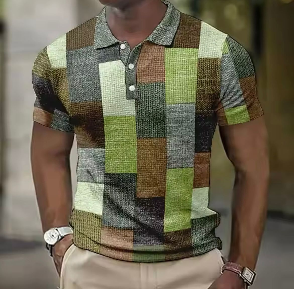 Giel - Casual polo shirt met patchwork print voor heren