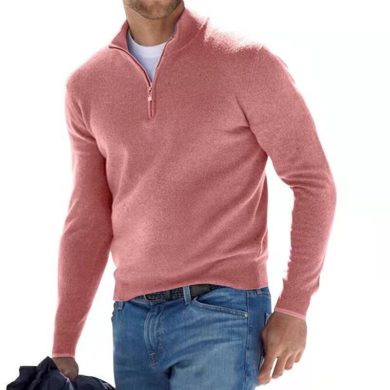 Bas - Gebreid quarterzip trui voor heren Close Up