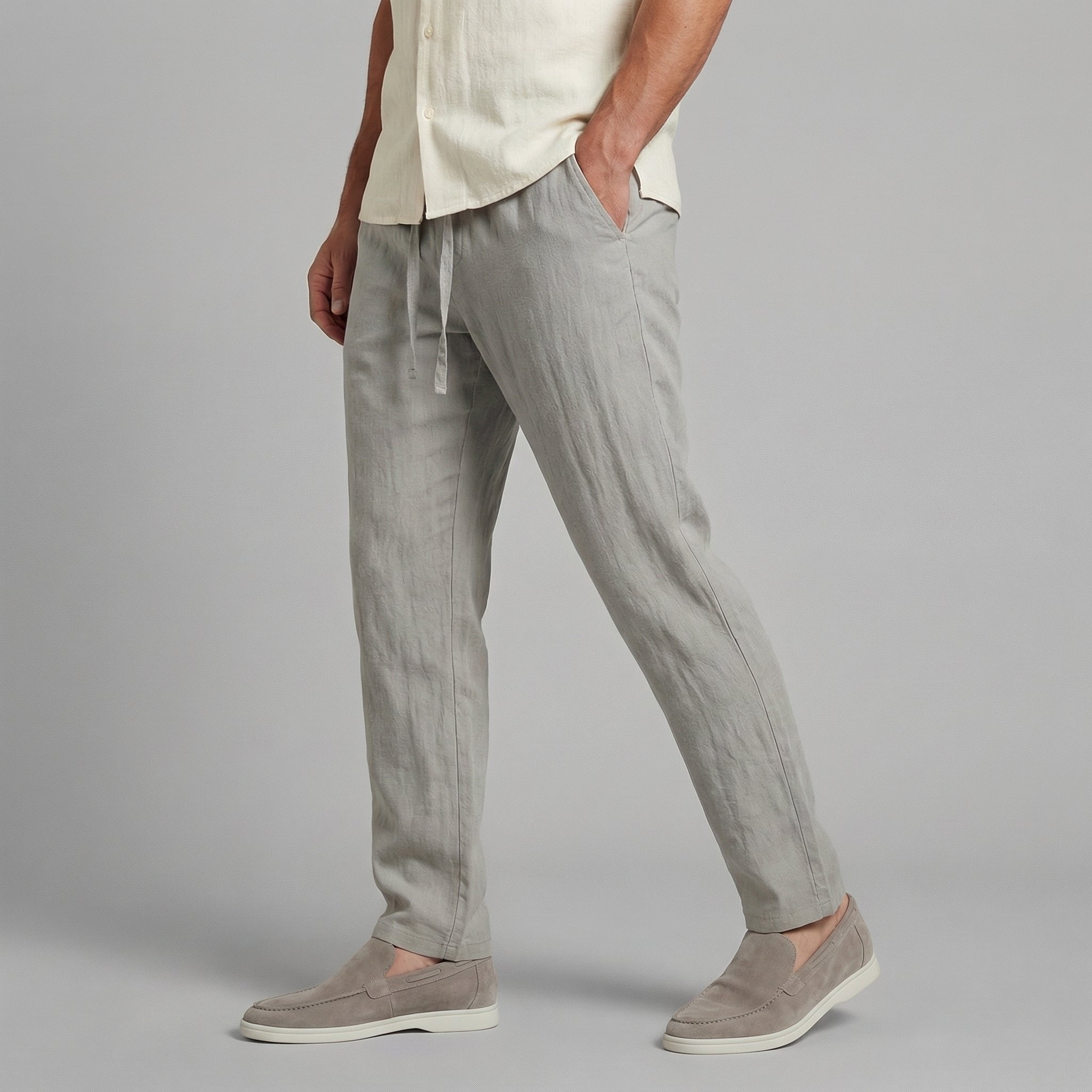 Daan - Casual linnen wide leg broek met trekkoord voor heren Detail