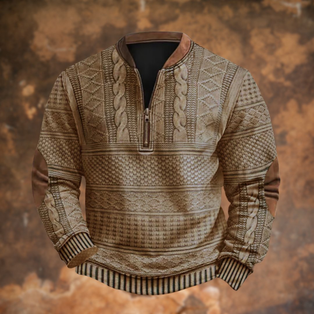 Dirk - Vintage gebreide sweater met rits voor heren Detail