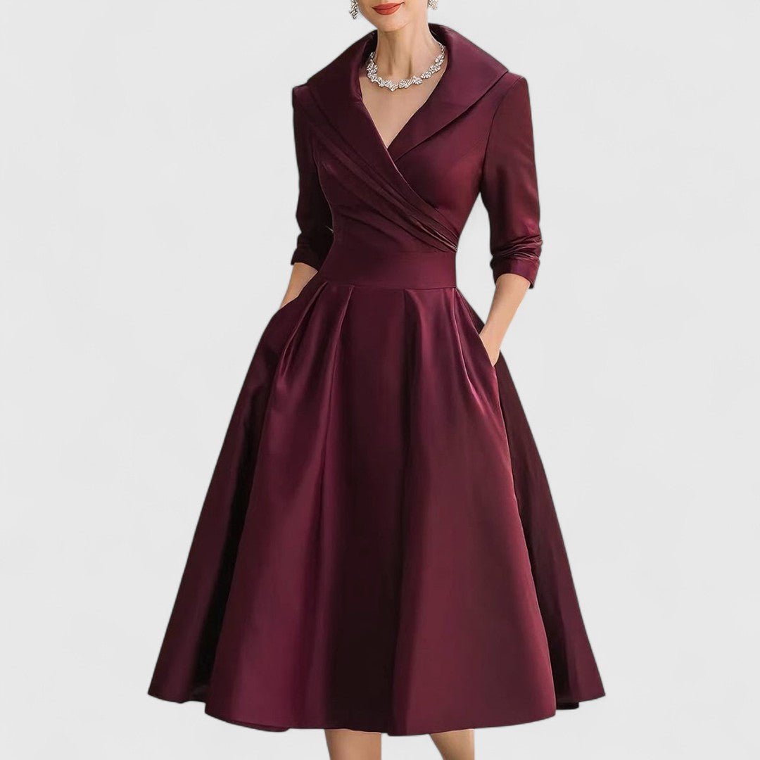 Elza - Elegante midi jurk met overslaghals voor dames Front