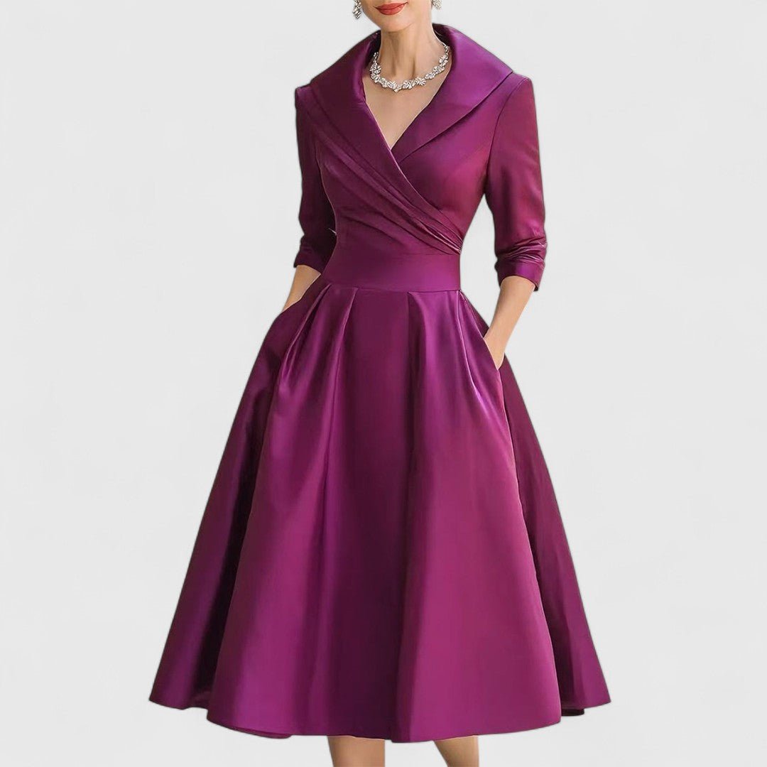 Elza - Elegante midi jurk met overslaghals voor dames Side