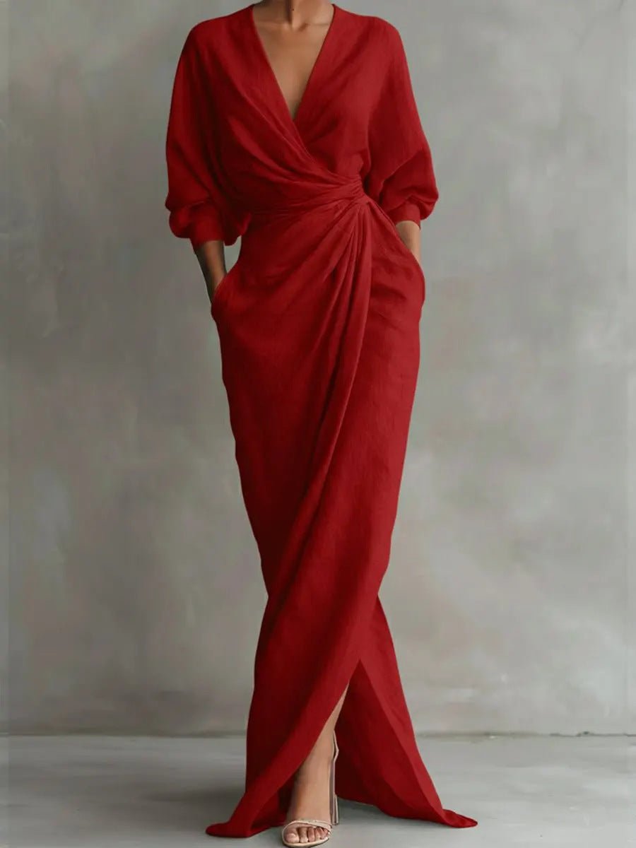 Evi - Elegante maxi jurk met draai-omslag taille voor dames Lifestyle