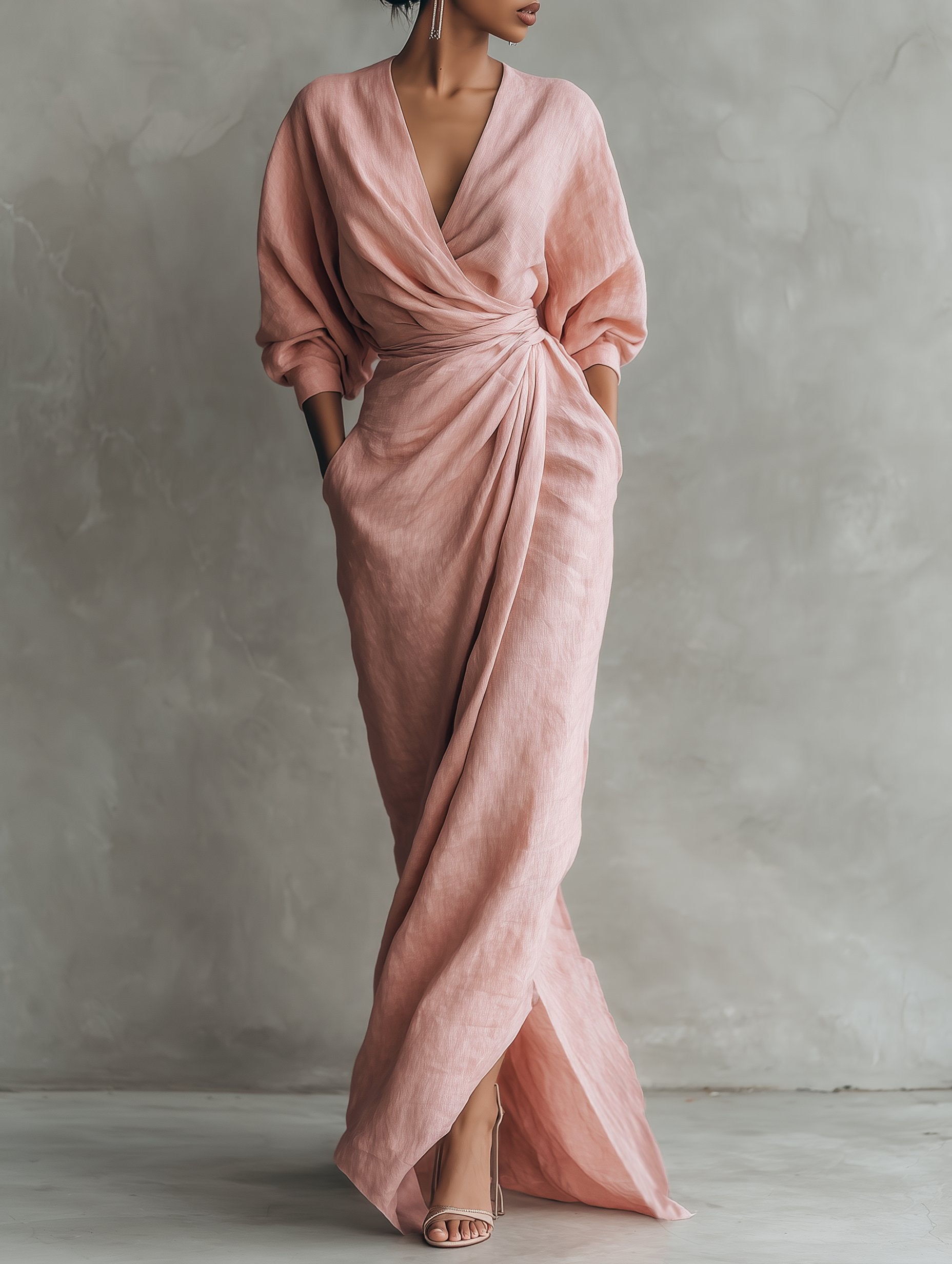 Evi - Elegante maxi jurk met draai-omslag taille voor dames View 13