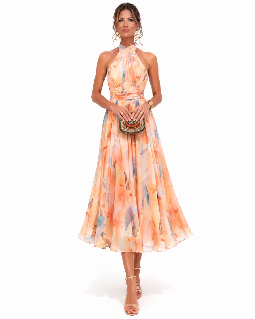 Femke - Elegante bloemenpatroon chiffonjurk voor dames Front