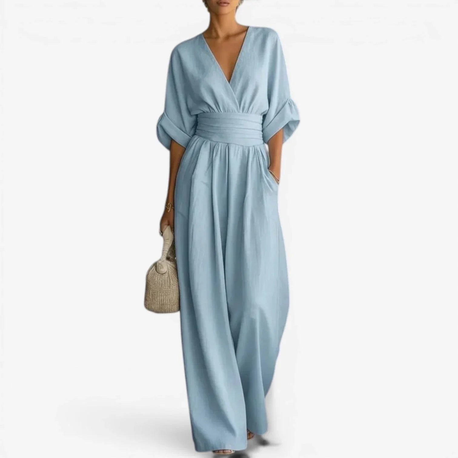 Femke - Elegante chique jumpsuit met brede taille voor dames Front