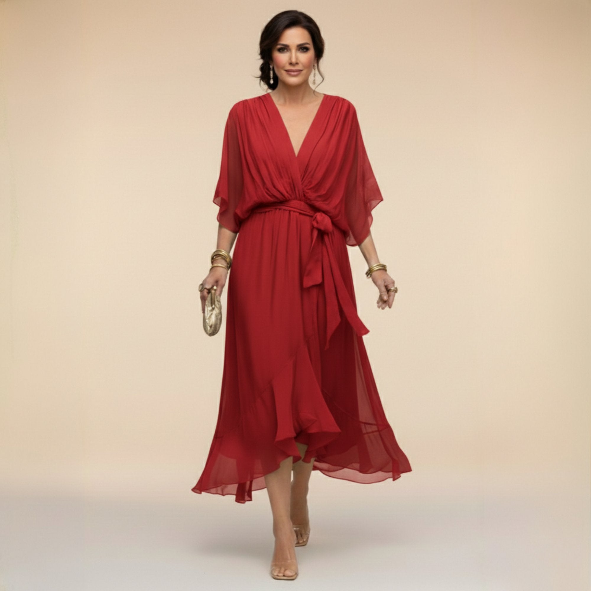 Femke - Luchtige chiffon jurk met v-hals en kimonomouwen voor dames Alternate
