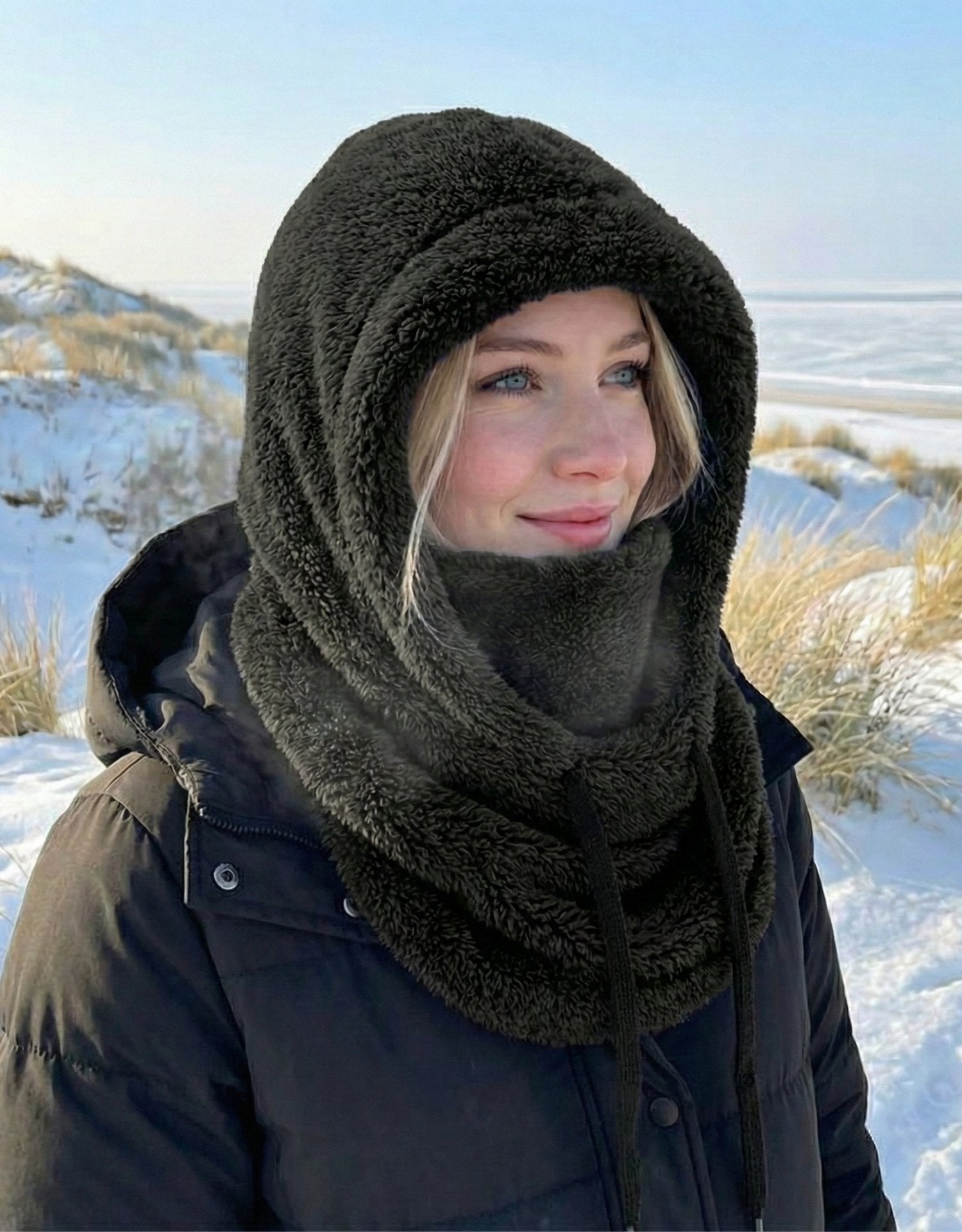Femke - Warme wintermuts met sjaalkap voor dames Back