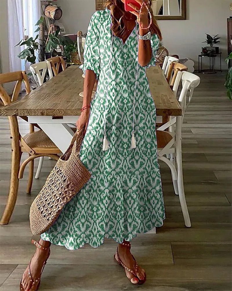 Fenna - Boho midi-jurk met ikat print voor dames Detail