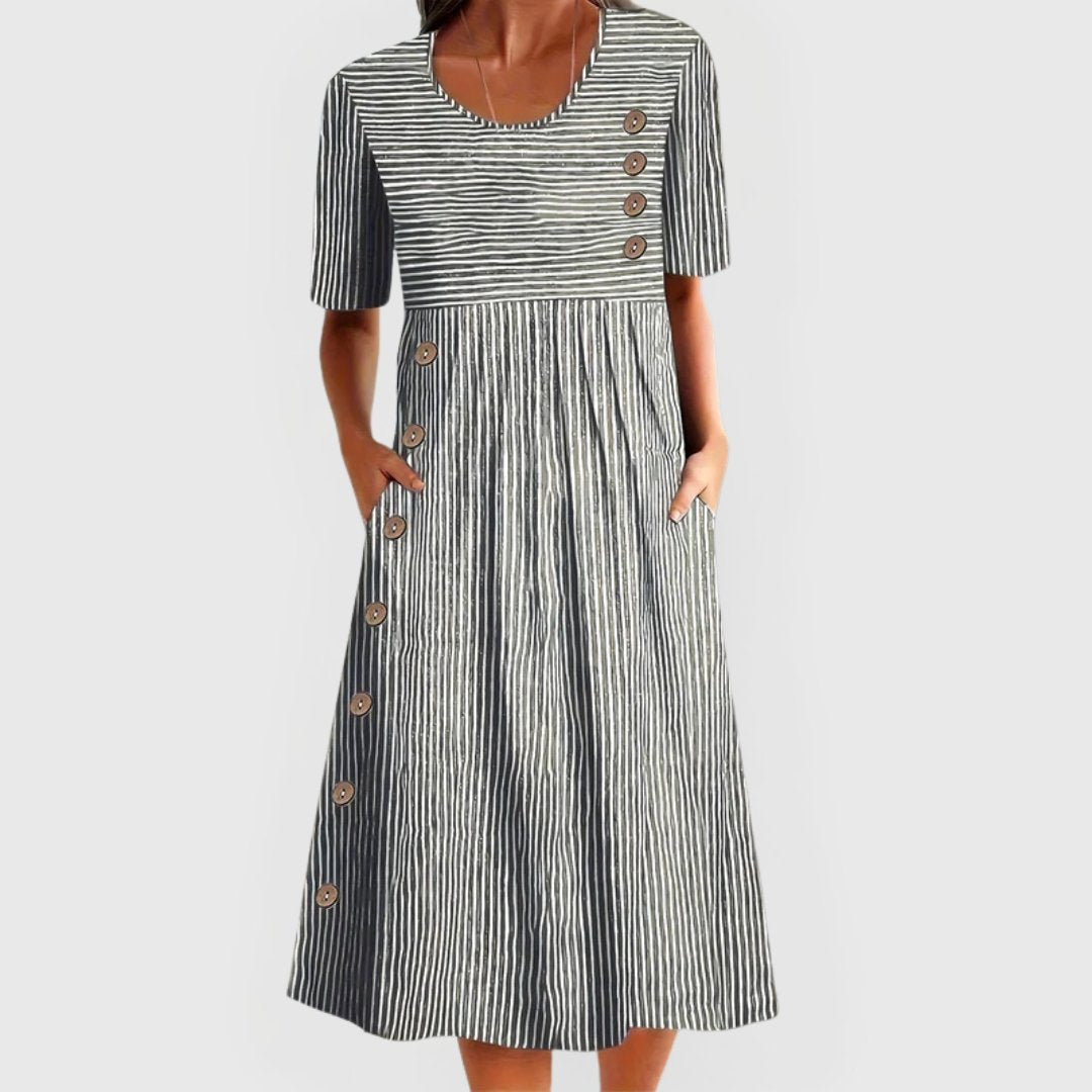 Fenna - Gestreepte midi-jurk met sierknopen voor dames Detail