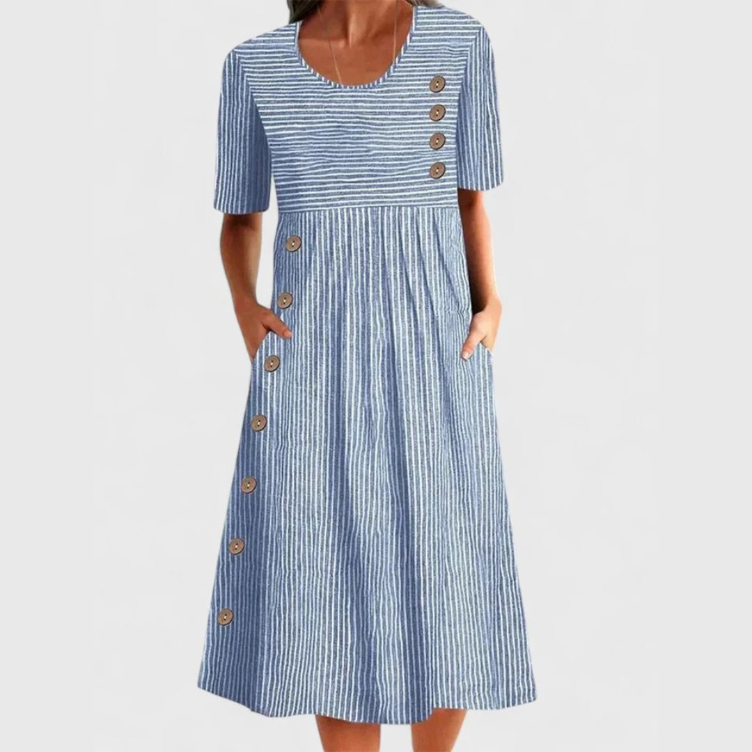 Fenna - Gestreepte midi-jurk met sierknopen voor dames Front