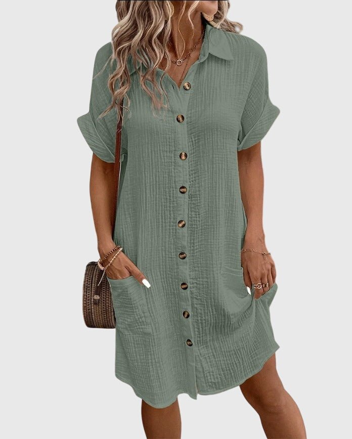 Fenna - Lichte zomerjurk met schildpadknopen voor dames Close Up