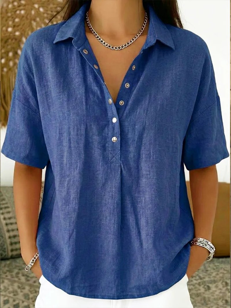 Fleur - Luchtige blouse met v-hals en knopen voor dames Angle