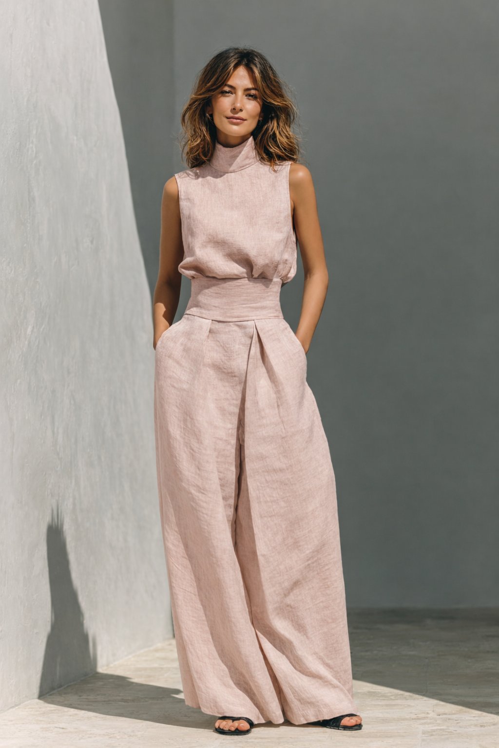 Fleur - Minimalistische linnen-katoenen tweedelige set voor dames Back