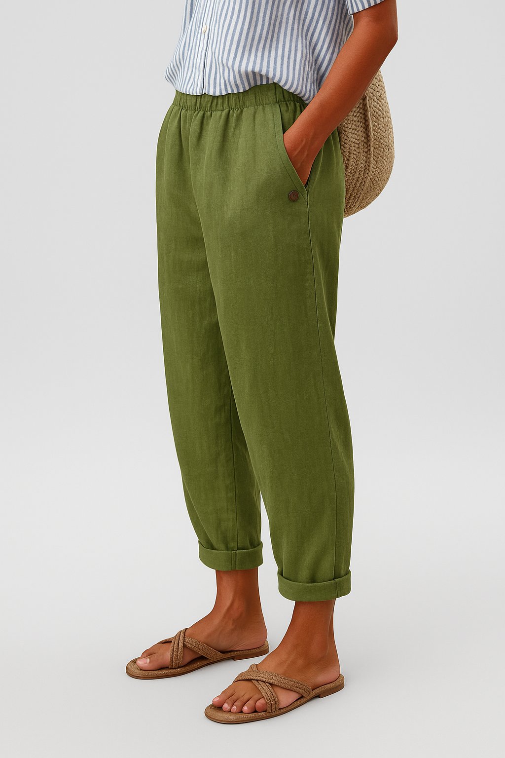 Fleur - Moderne relaxed broek met sierknopen voor dames Detail