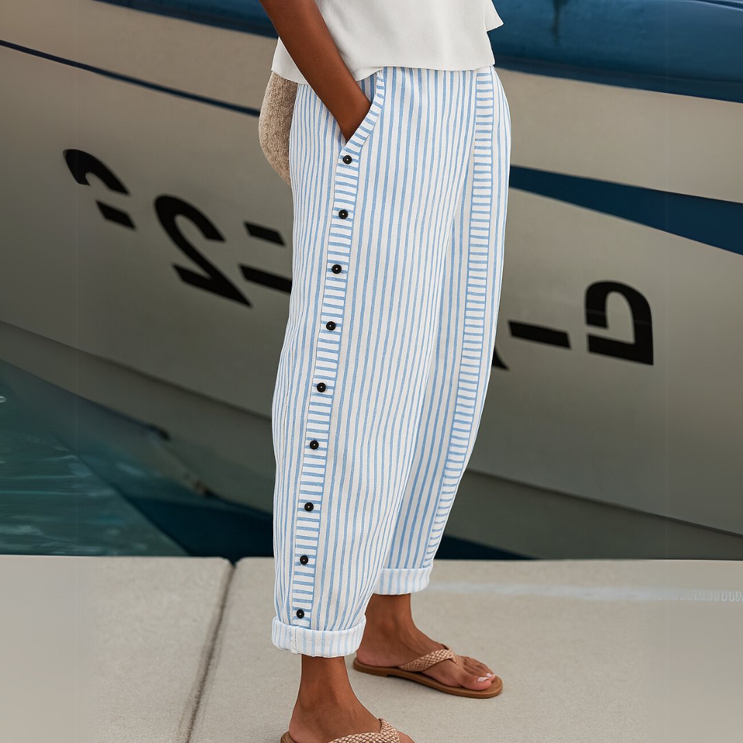 Greet - Comfortabele gestreepte casual broek voor dames Front