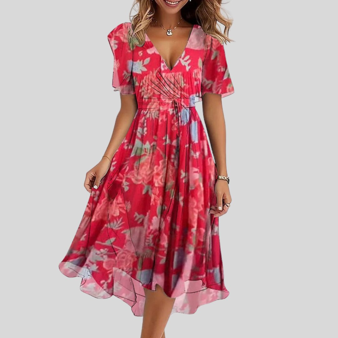 Greet - Elegante zomerjurk met vlindermouwen voor dames Front