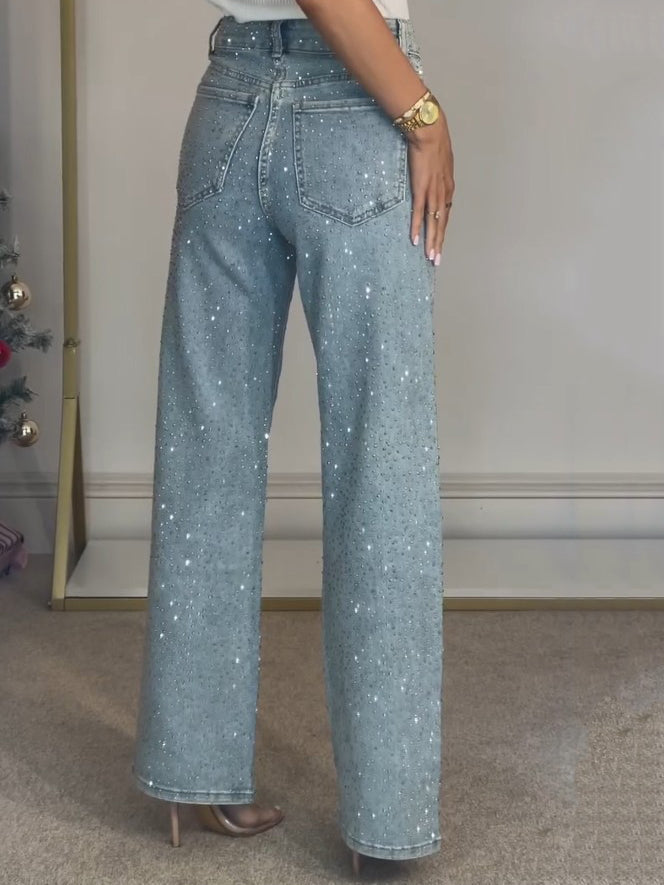 Lieke - Glinsterende wide leg jeans met hoge taille voor dames