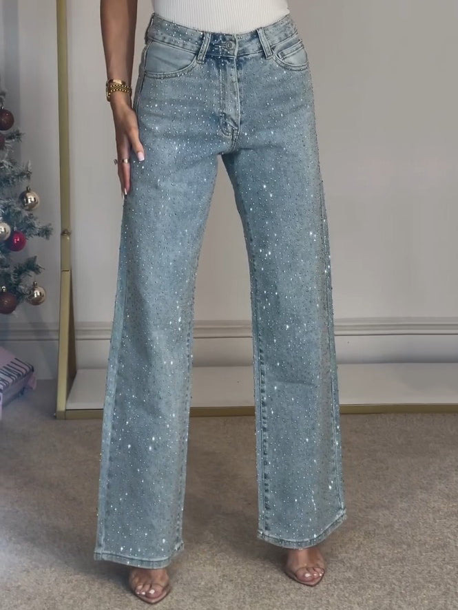 Lieke - Glinsterende wide leg jeans met hoge taille voor dames