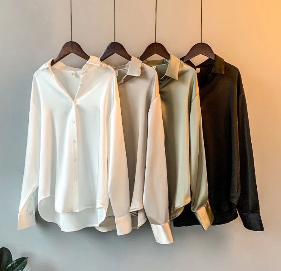 Iris - Elegante zijden blouse met contrastbies voor dames Front