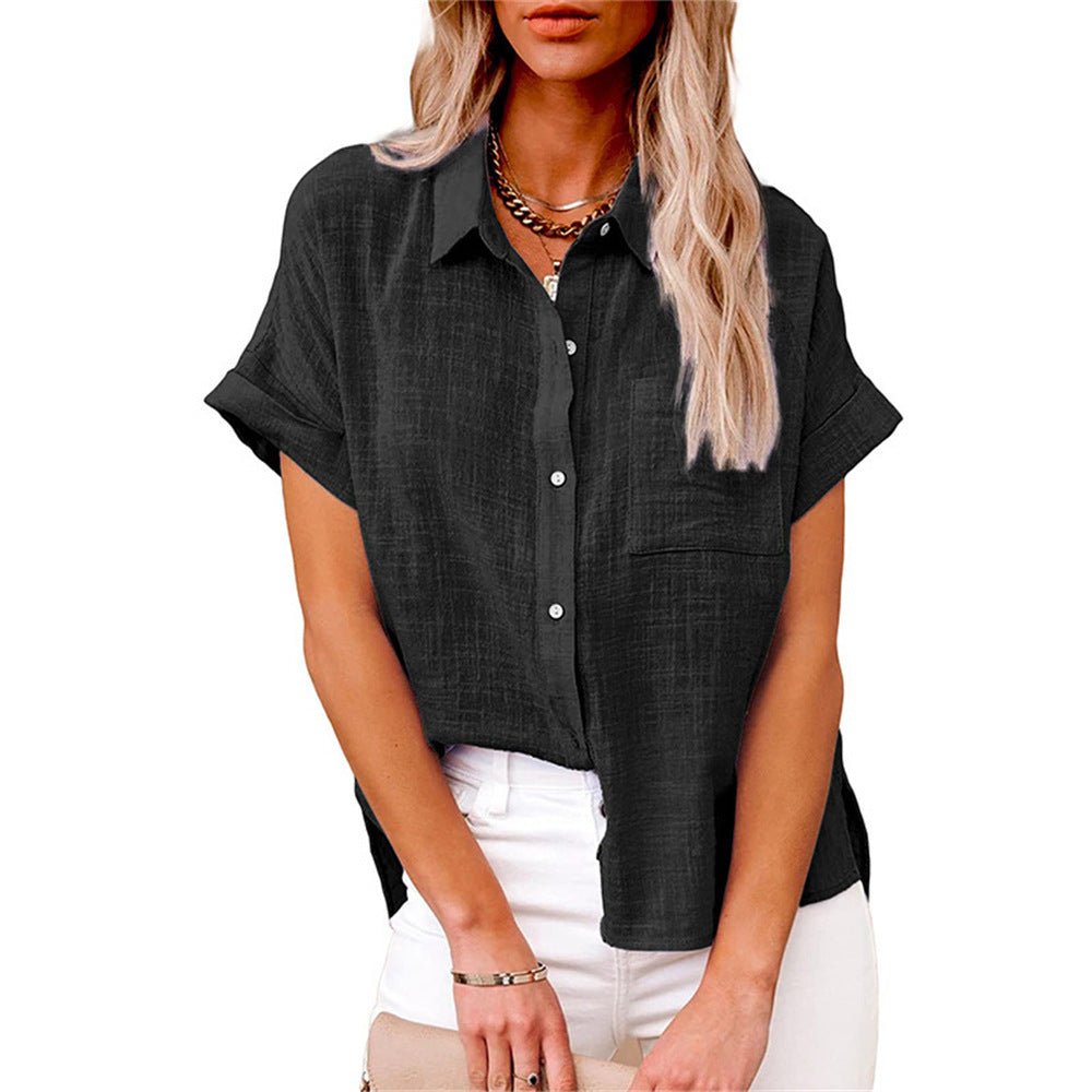 Iris - Luchtige linnen blouse met omgeslagen mouwen voor dames Front