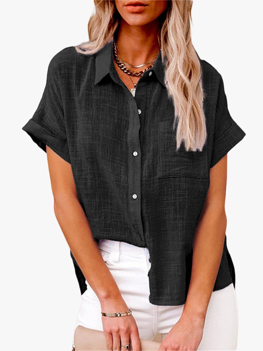 Iris - Luchtige linnen blouse met omgeslagen mouwen voor dames Hero