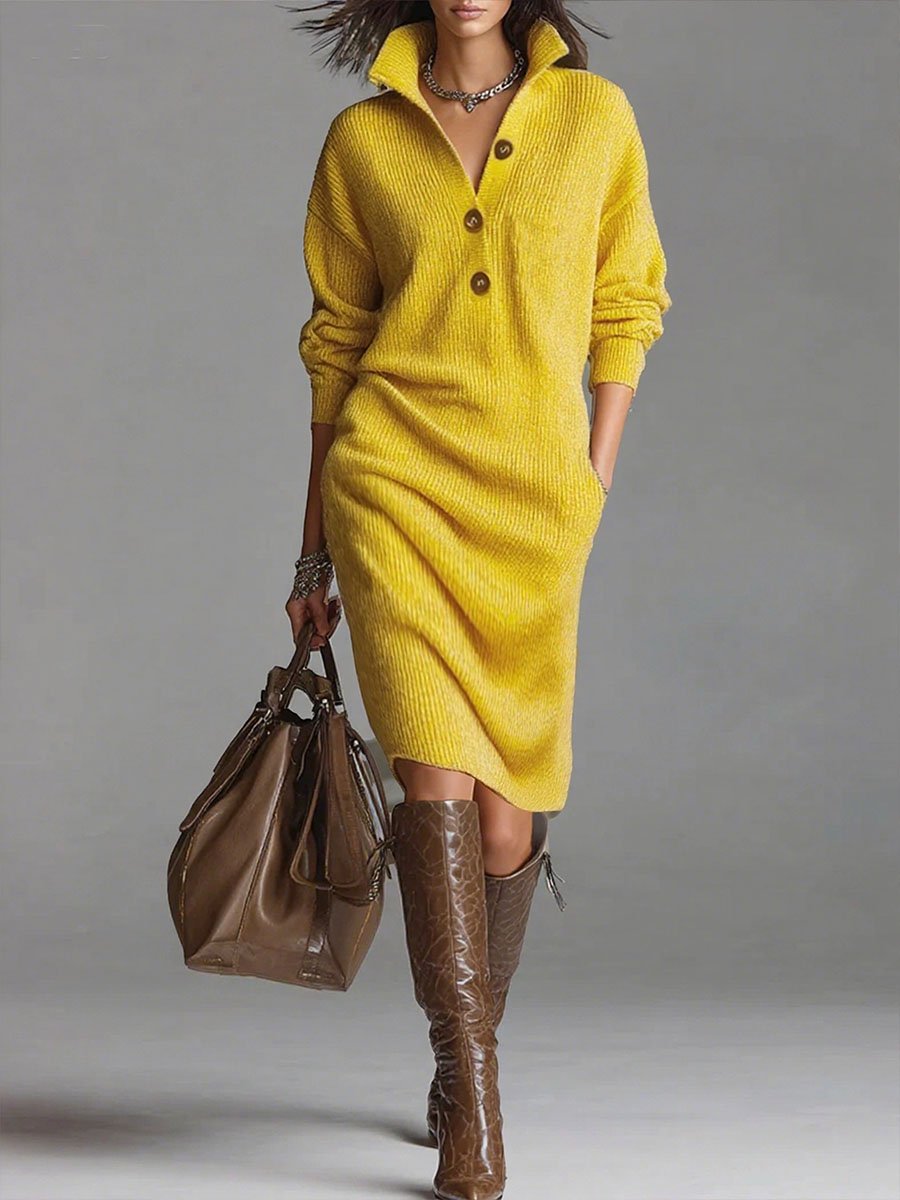 Jet - Elegante geribde midi jurk met knoopsluiting voor dames Hero