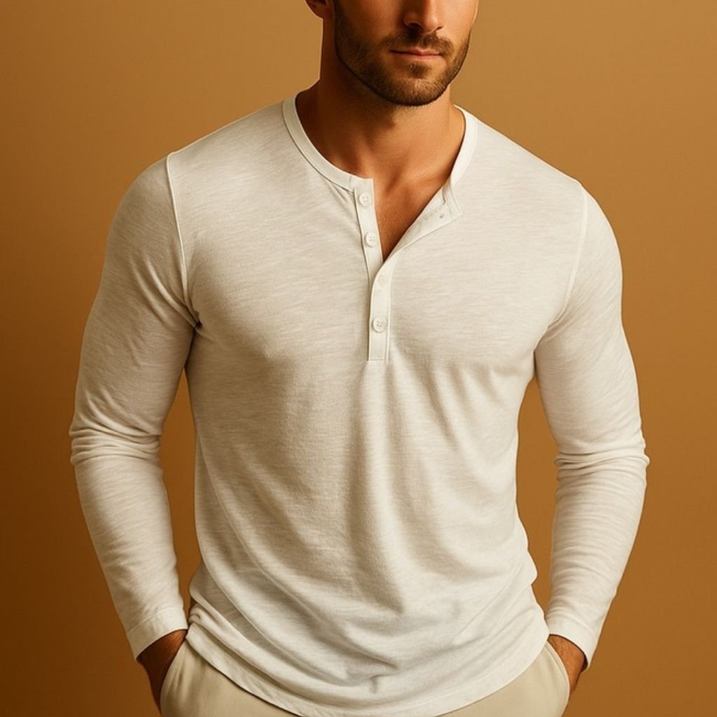 Lars - Casual henley shirt met lange mouwen voor heren Close Up