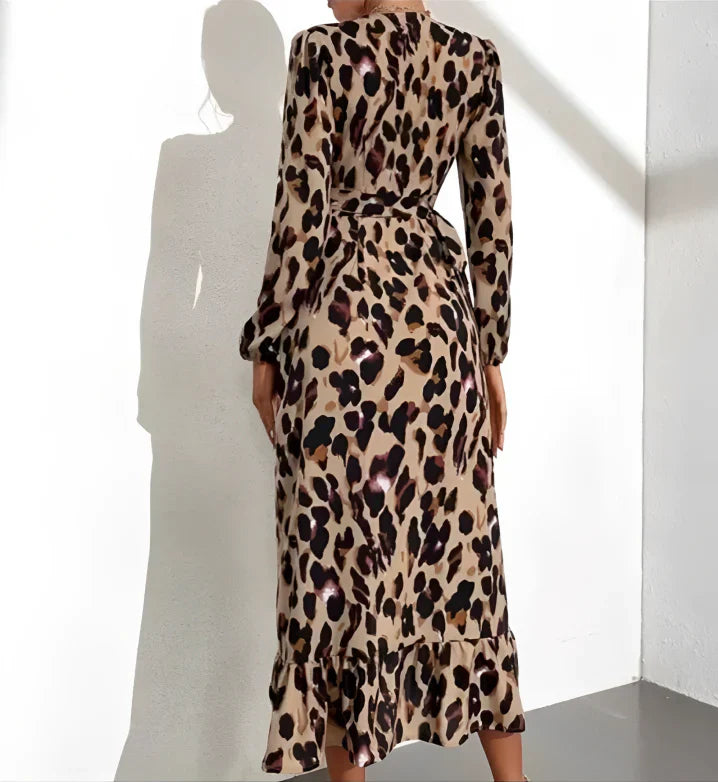 Fenna - Zwierige midi jurk met luipaardprint voor dames