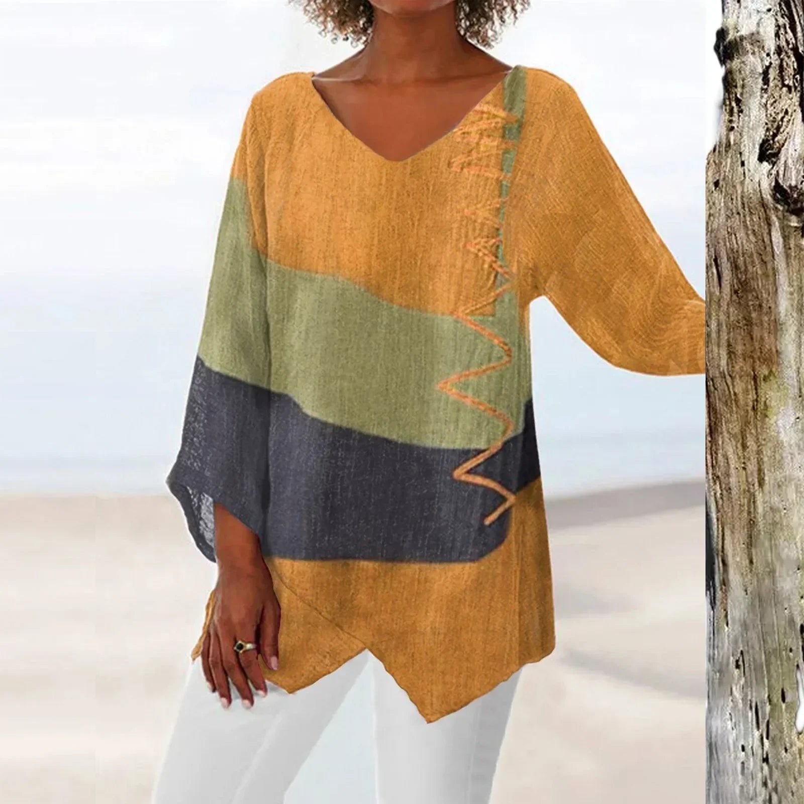 Lianne - Elegante zomertop met kleurblok naad voor dames Detail