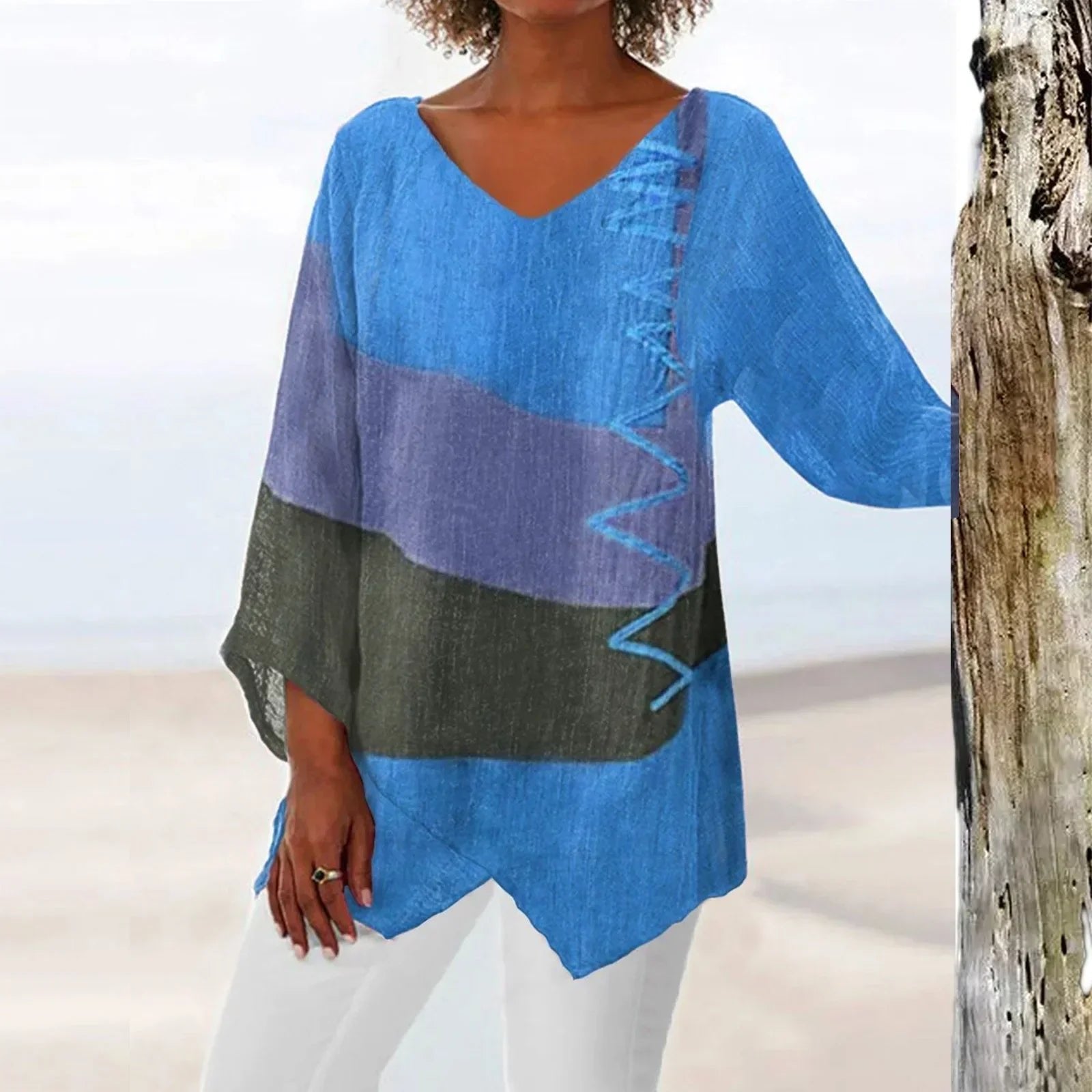 Lianne - Elegante zomertop met kleurblok naad voor dames Side