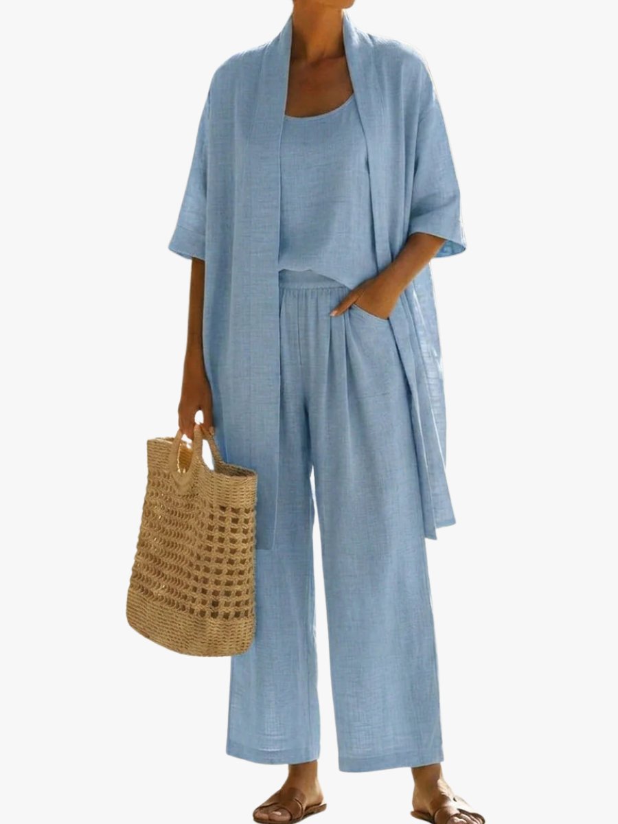 Lianne - Klassiek katoenen ensemble met longline cardigan voor dames Hero