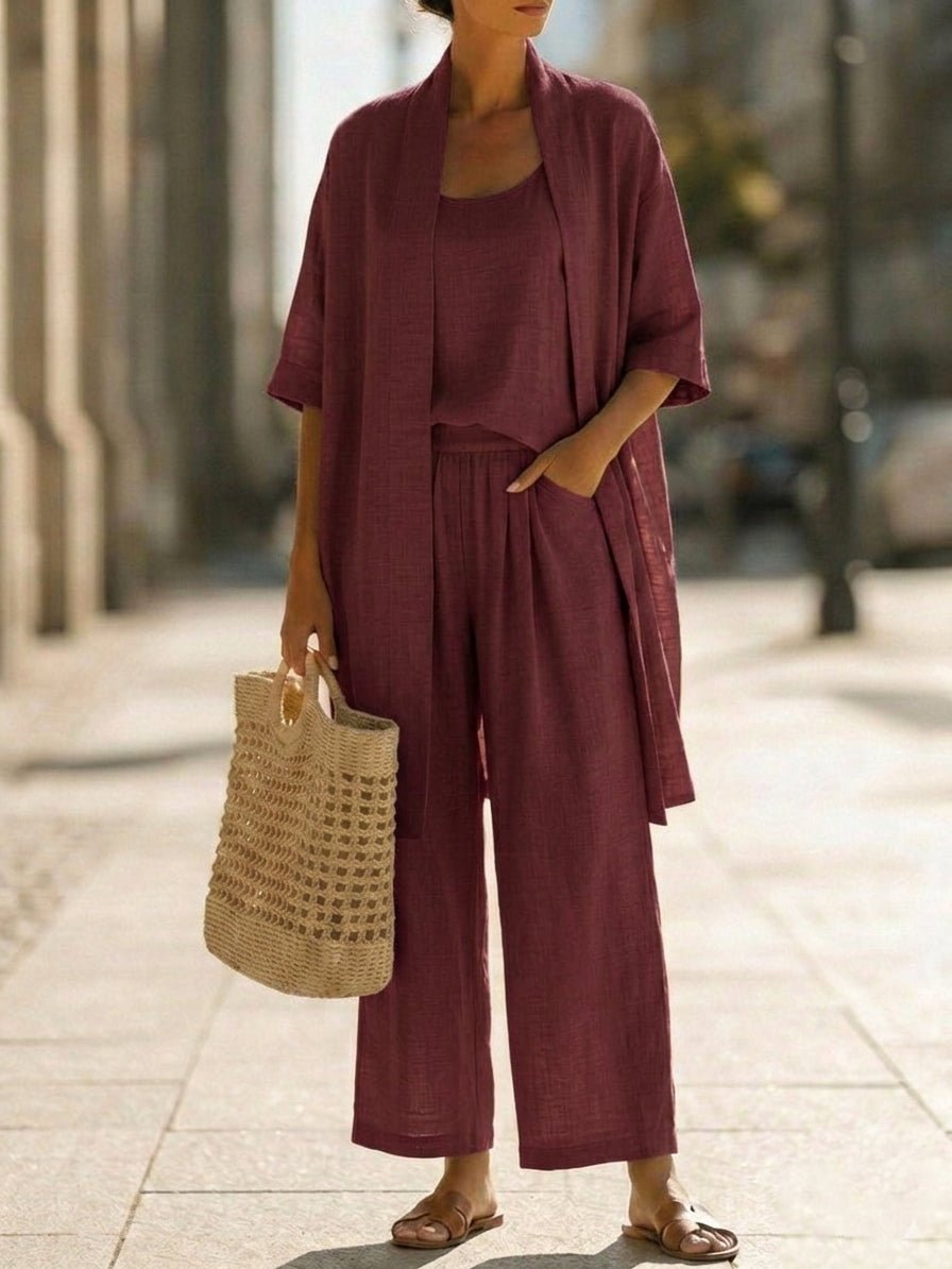 Lianne - Klassiek katoenen ensemble met longline cardigan voor dames Side