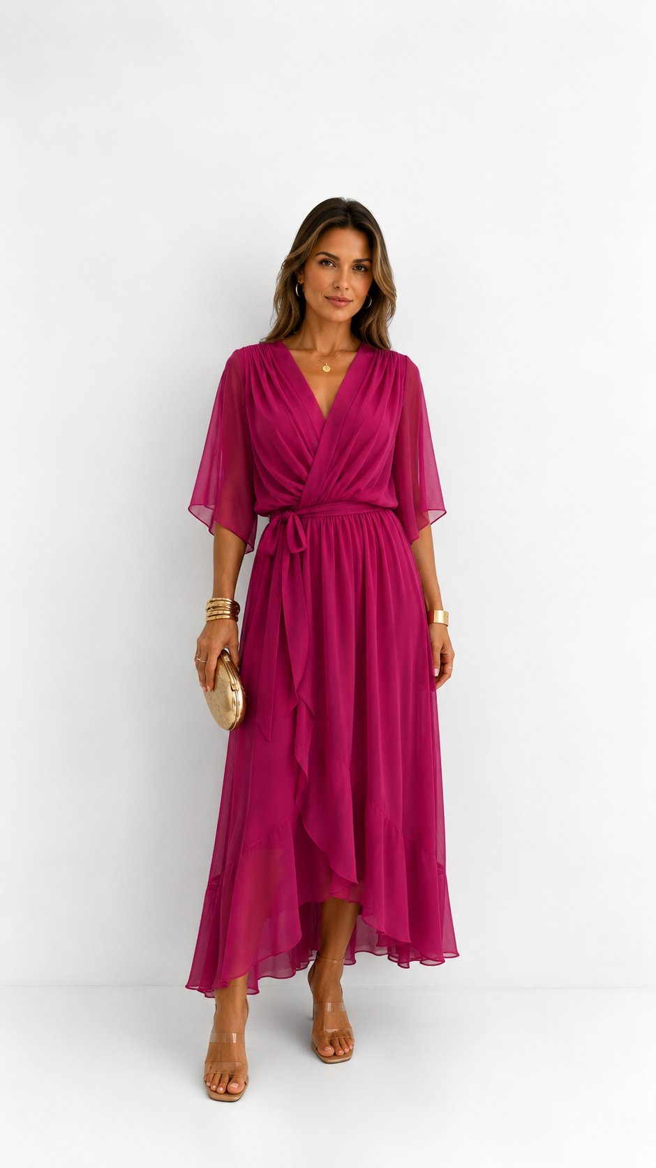 Lieke - Elegante chiffon vouwjurk voor dames Back