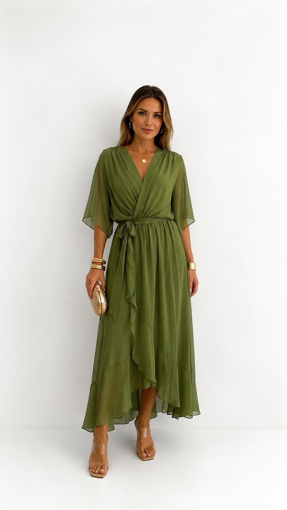 Lieke - Elegante chiffon vouwjurk voor dames Front