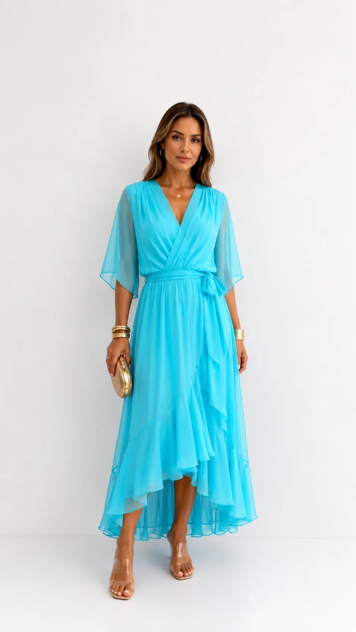 Lieke - Elegante chiffon vouwjurk voor dames Side