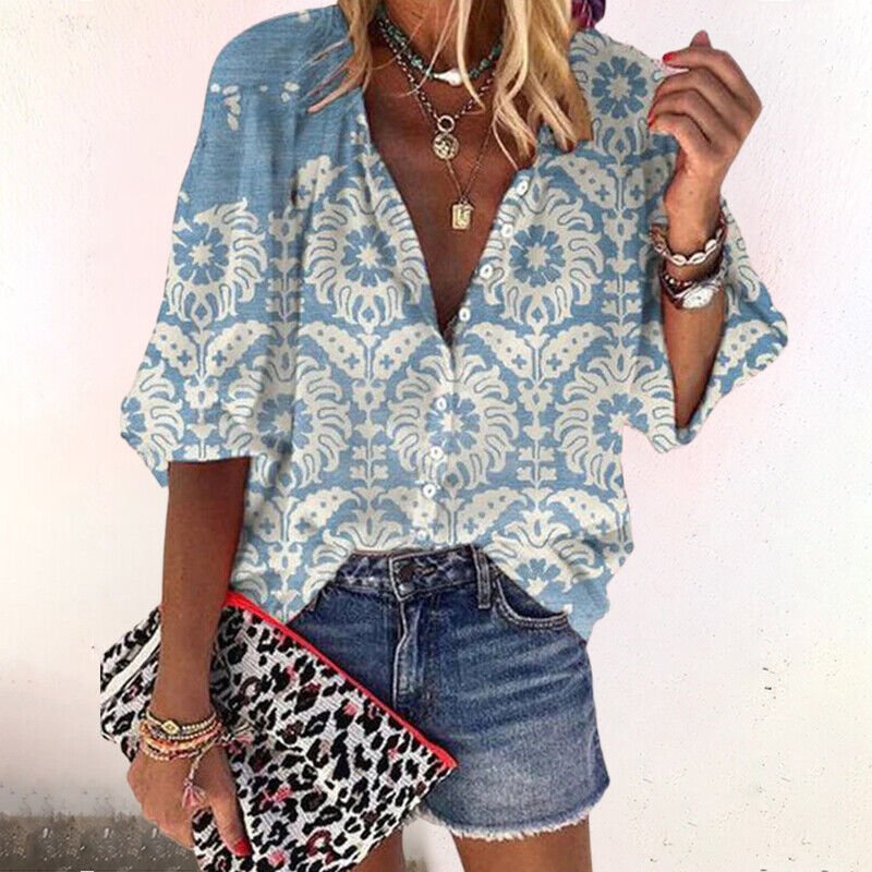 Lieke - Vintage bloemen blouse met halve mouwen voor dames Back