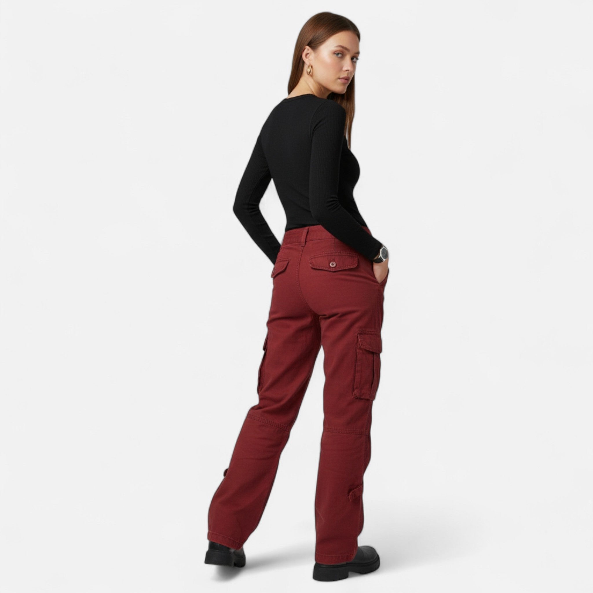 Loes - Relaxed cargo broek met rechte pijpen voor dames Front