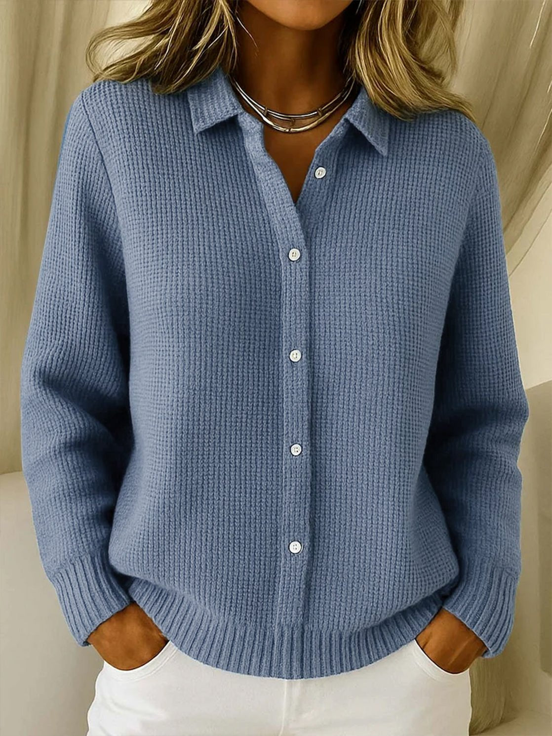 Lotte - Moderne waffle knit trui met kraag voor dames Side