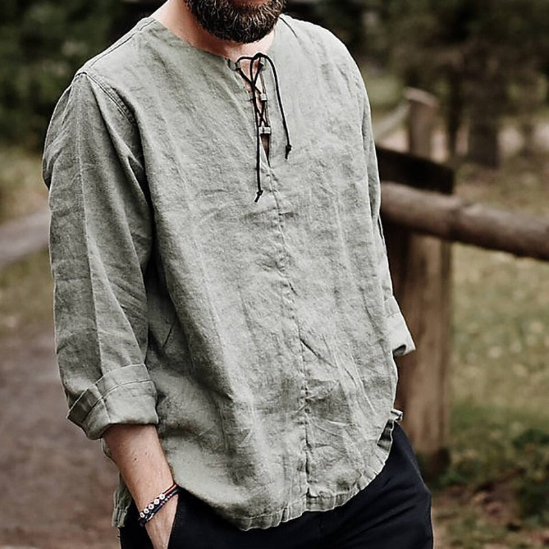 Luuk - Luchtige casual linnen blouse met V-hals voor heren Front