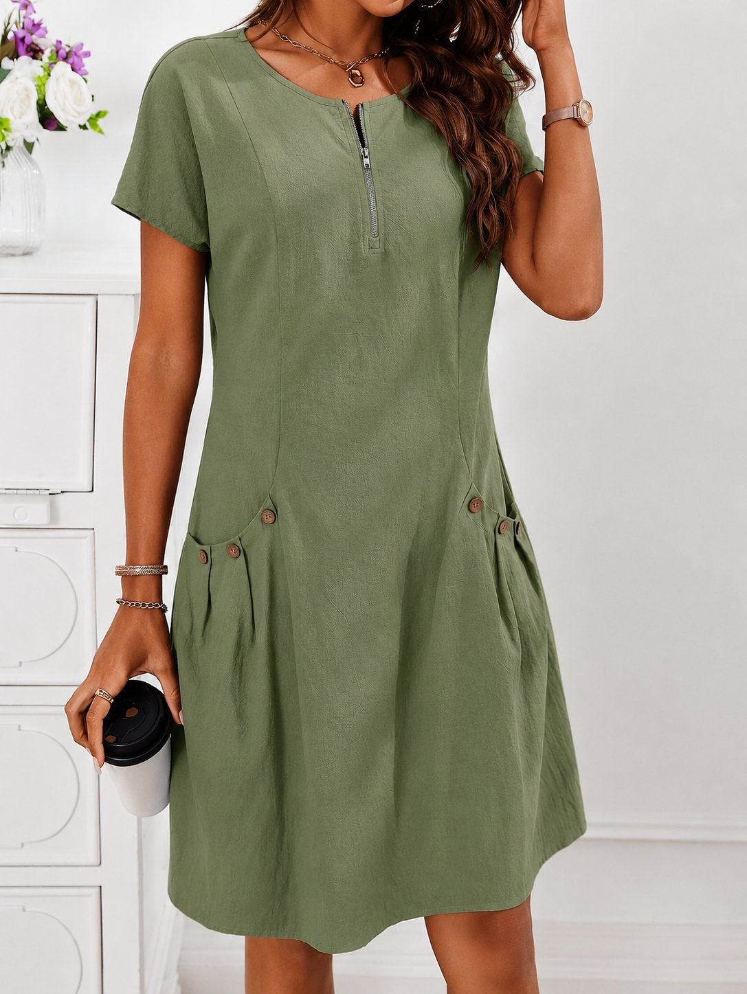 Margot - Luchtige linnenmix jurk met ritshals voor dames Lifestyle