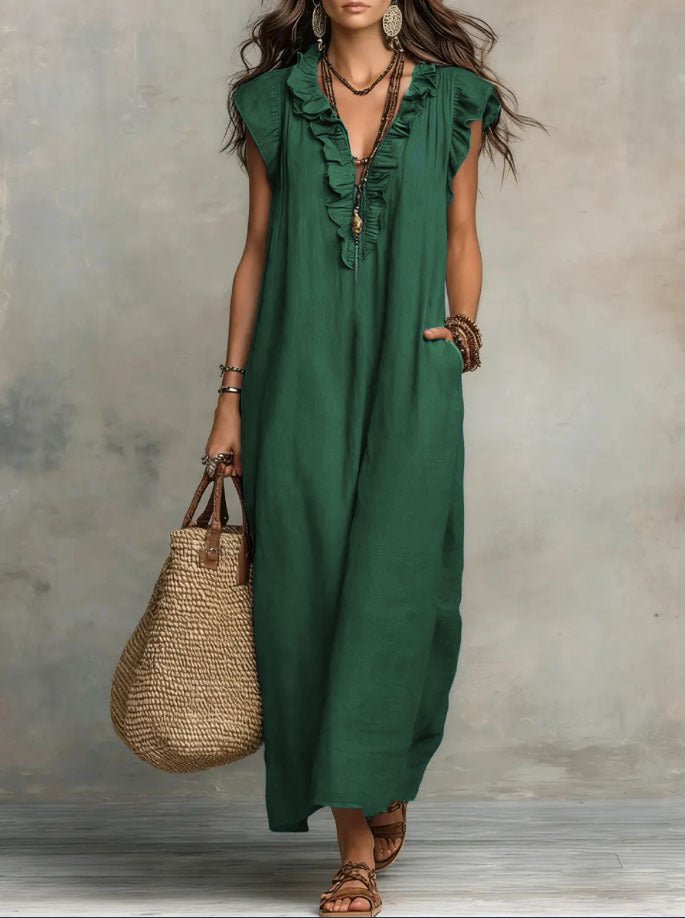 Margot - Vloeiende boho jurk met v-hals en ruches voor dames Alternate