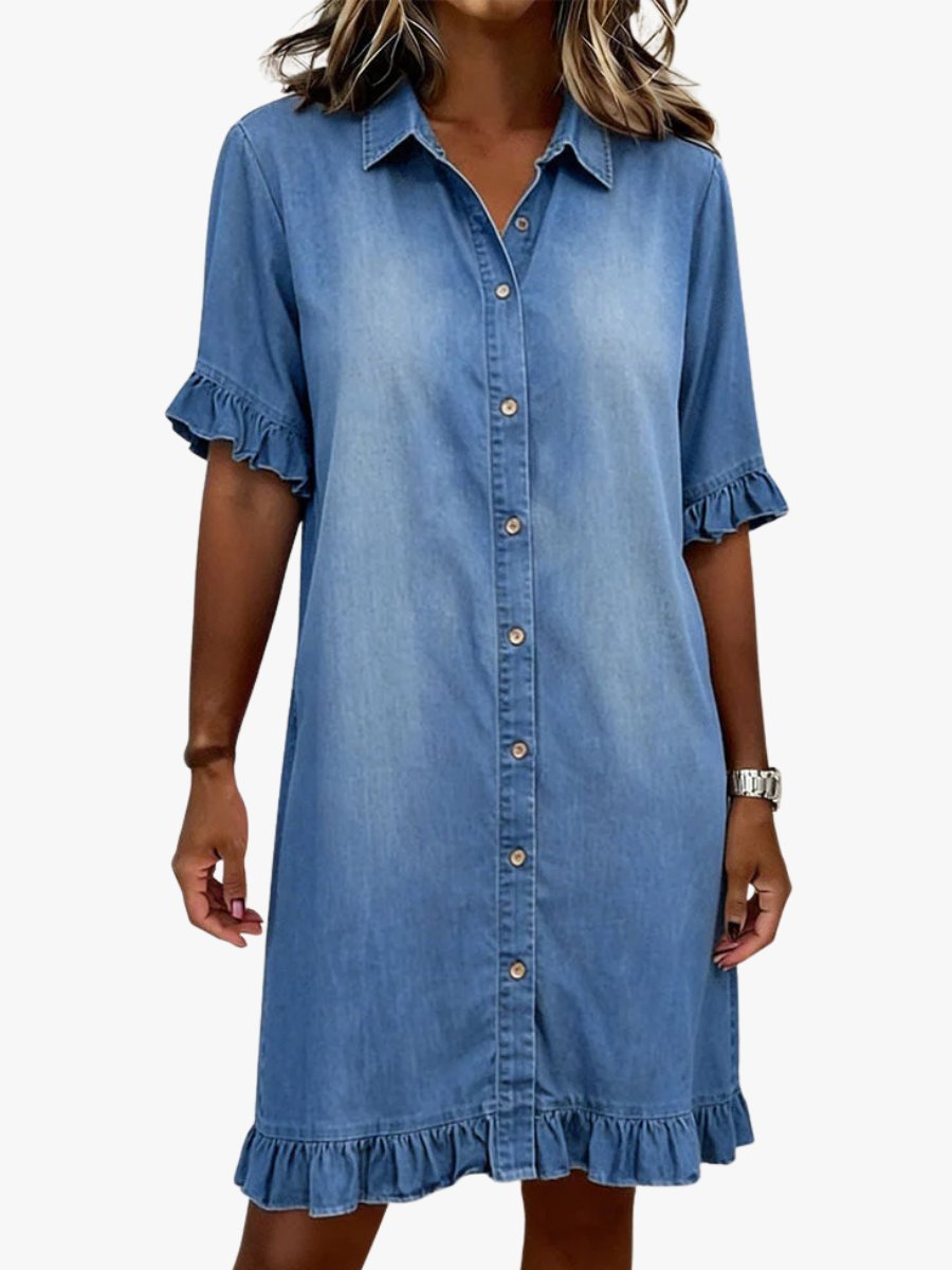 Renske - Casual denimjurk met knopen voor dames Hero
