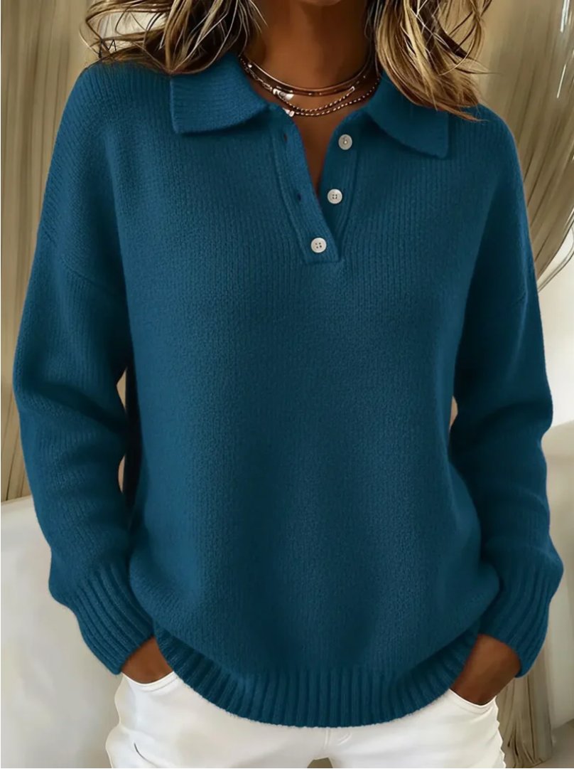 Renske - Elegante polotrui met knoopsluiting voor dames Front