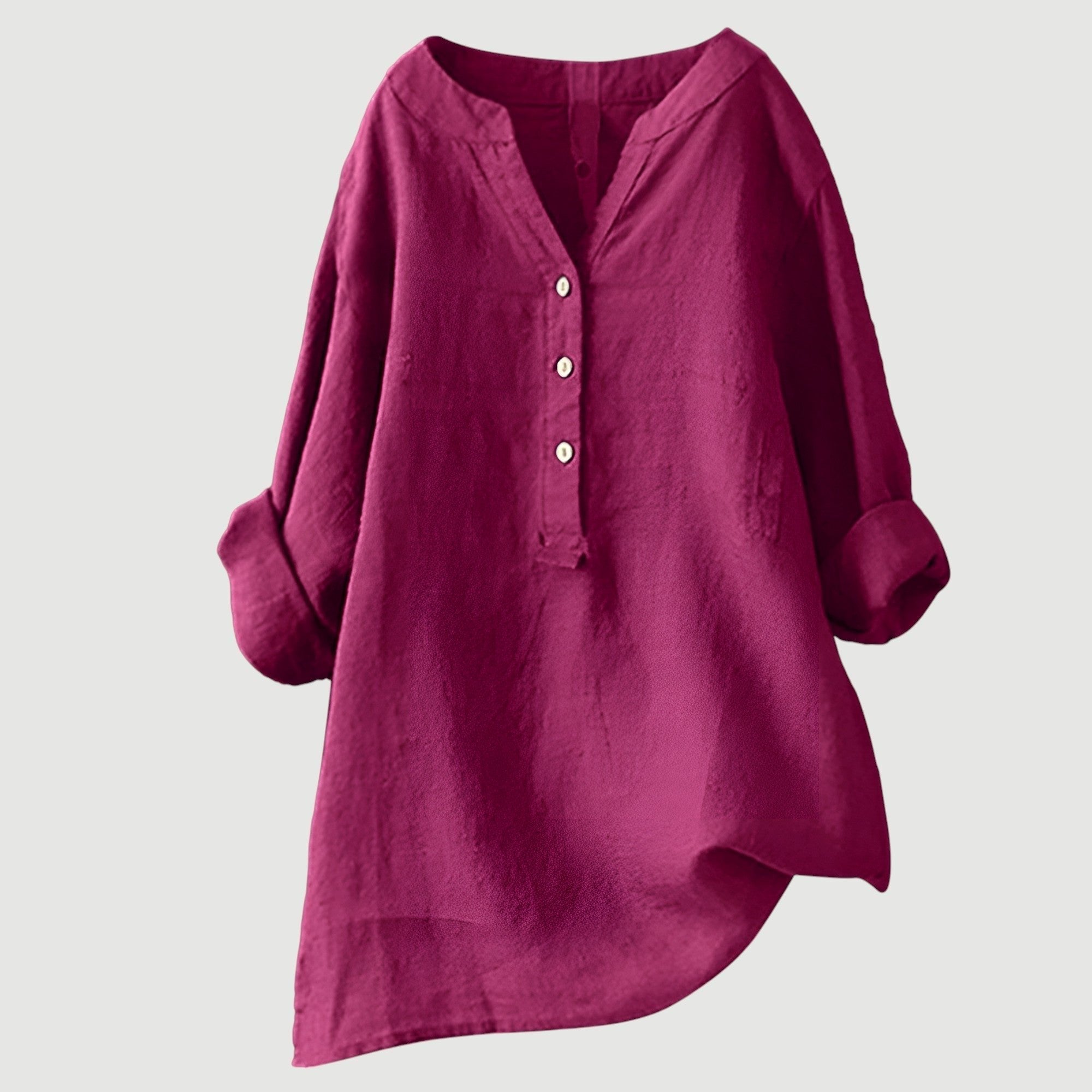 Roos - Klassiek overhemd met asymmetrische zoom voor dames Close Up
