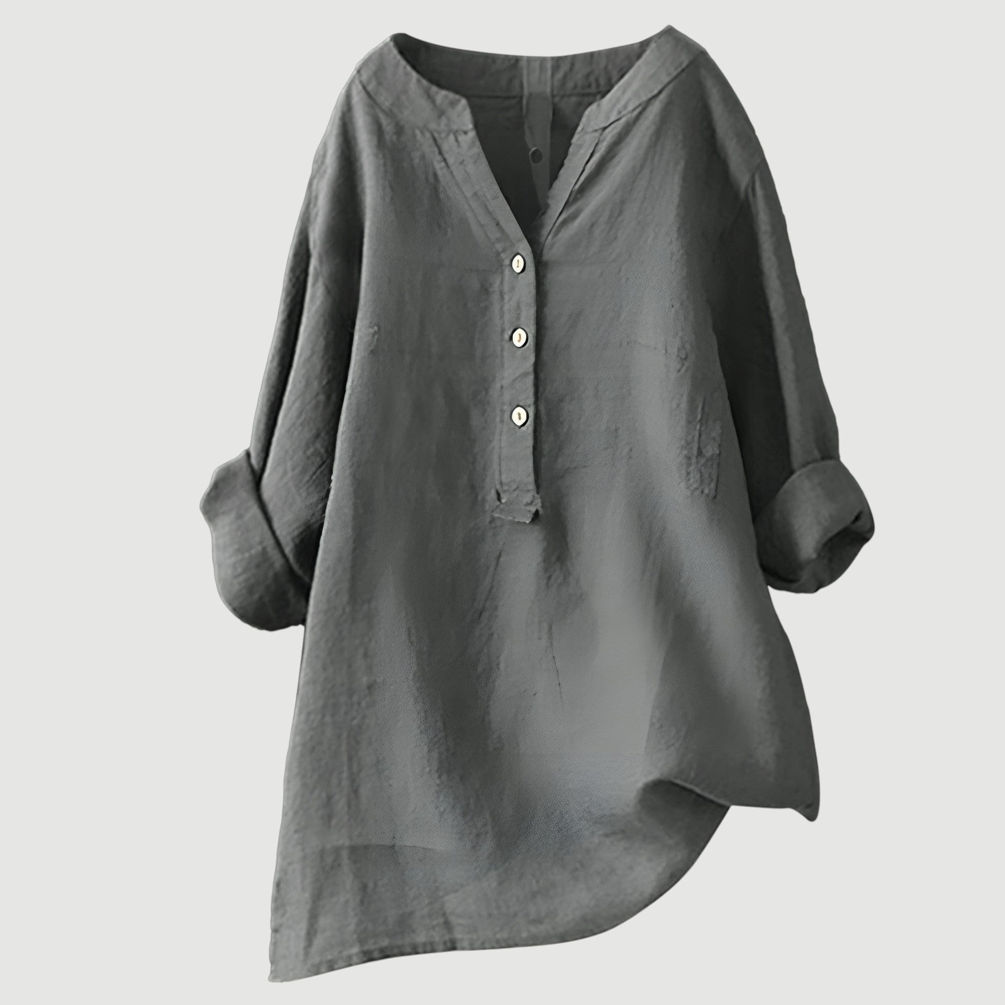 Roos - Klassiek overhemd met asymmetrische zoom voor dames Detail