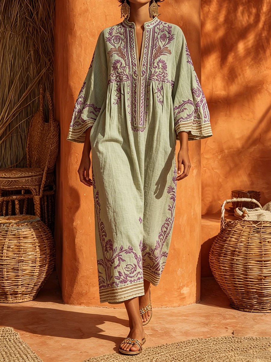 Roos - Soepelvallende geborduurde boho jurk voor dames Lifestyle